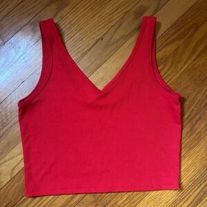 Red V-Neck Ribbed Crop Tank Top